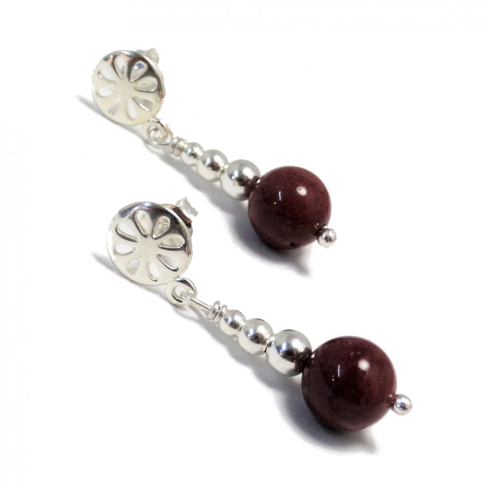 Pendientes jaspe mokaita y plata 925 mm