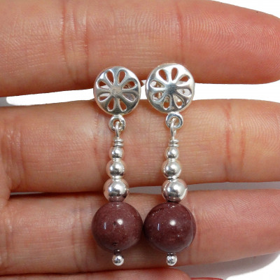 Pendientes jaspe mokaita y plata 925 mm