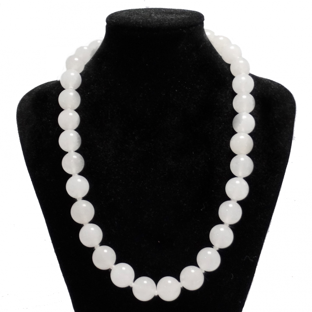 Collar de cuarzo lechoso con nudos bola 12 mm 45 cm Collar de cuarzo lechoso con nudos bola 12 mm 45 cm