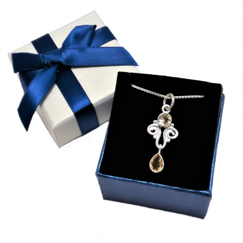 Colgante cuarzo citrino tallado y plata 925 mm 