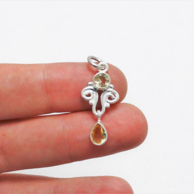 Colgante cuarzo citrino tallado y plata 925 mm 