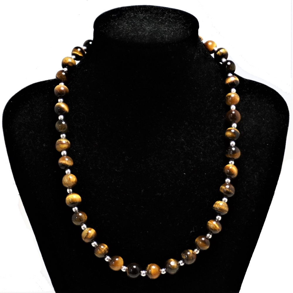 collar ojo de tigre y plata 925 mm