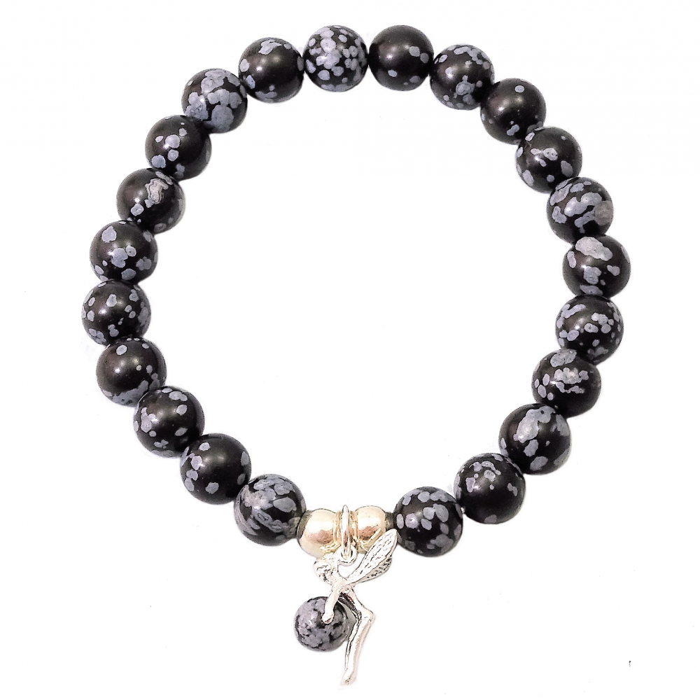 Pulsera obsidiana nevada y plata 925 mm Pulsera obsidiana nevada y plata 925 mm