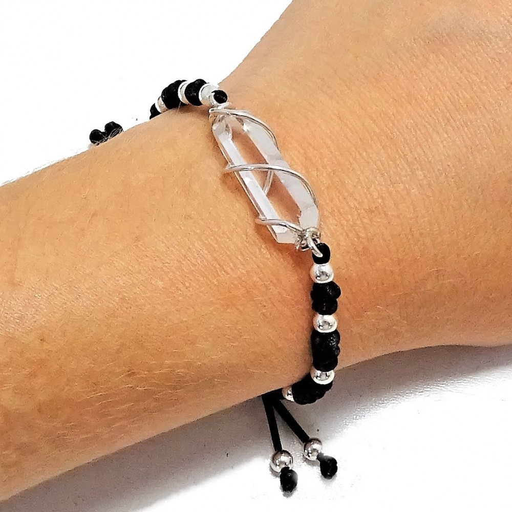 Pulsera de Cuarzo Cristal de Roca y plata 1ª ley