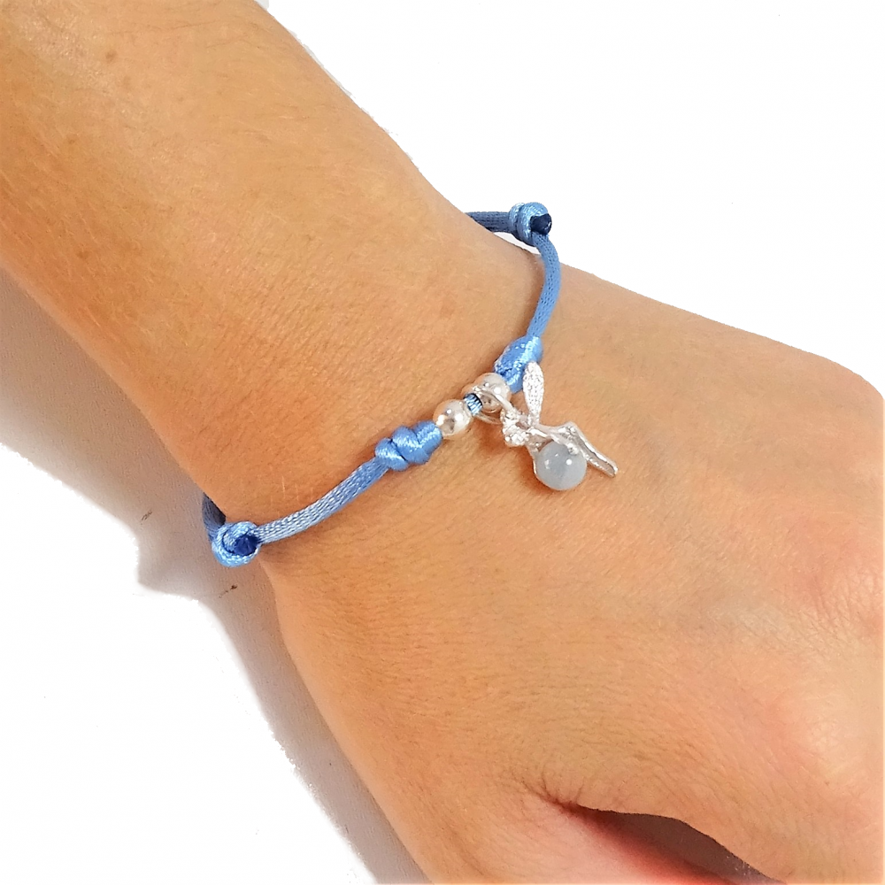 Pulsera hadita de la suerte Aguamarina y plata de 1ª ley