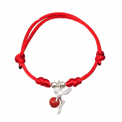 Pulsera hadita de la suerte Coral Rojo y plata de 1ª ley