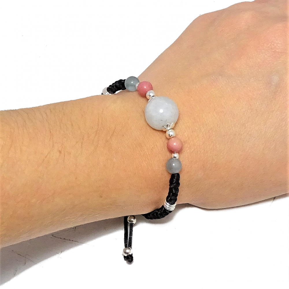 Pulsera Piedra de Luna, Fluorita, Rodonita y plata de 1ª ley Pulsera Piedra de Luna, Fluorita, Rodonita y plata de 1ª ley