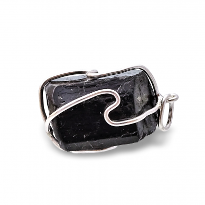 Colgante grande de turmalina negra en jaula de plata de 1ª ley