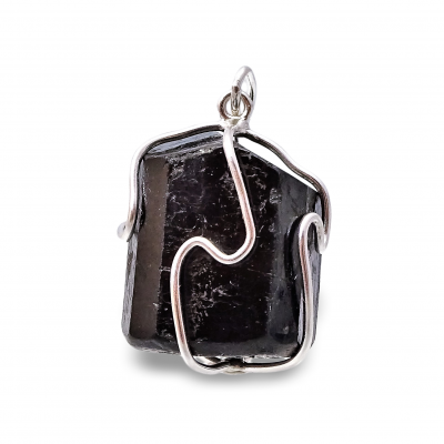 Colgante grande de turmalina negra en jaula de plata de 1ª ley
