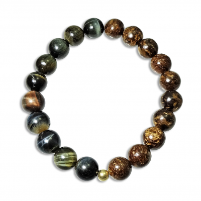 Pulsera hombre Ojo de Halcón, broncita y plata dorada de 1ª ley