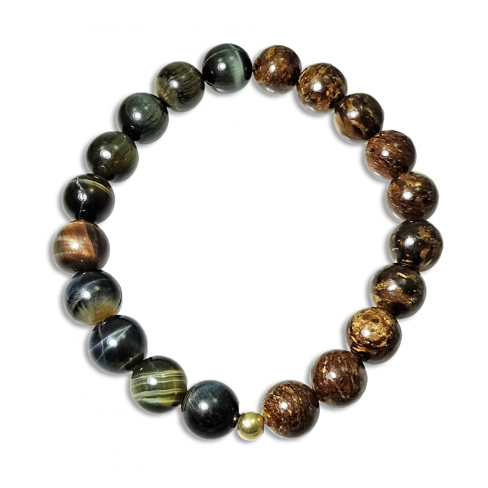 Pulsera hombre Ojo de Halcón, broncita y plata dorada de 1ª ley