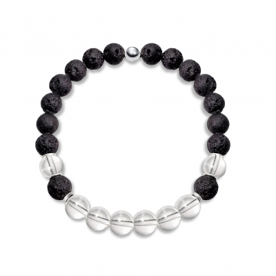 Pulsera hombre Cuarzo Cristal de Roca, Lava y plata de 1ª ley