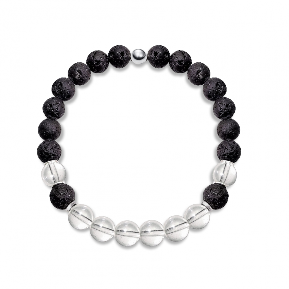 Pulsera hombre Cuarzo Cristal de Roca, Lava y plata de 1ª ley