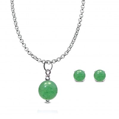 Conjunto Minimalist Cuarzo verde y plata de 1ª ley