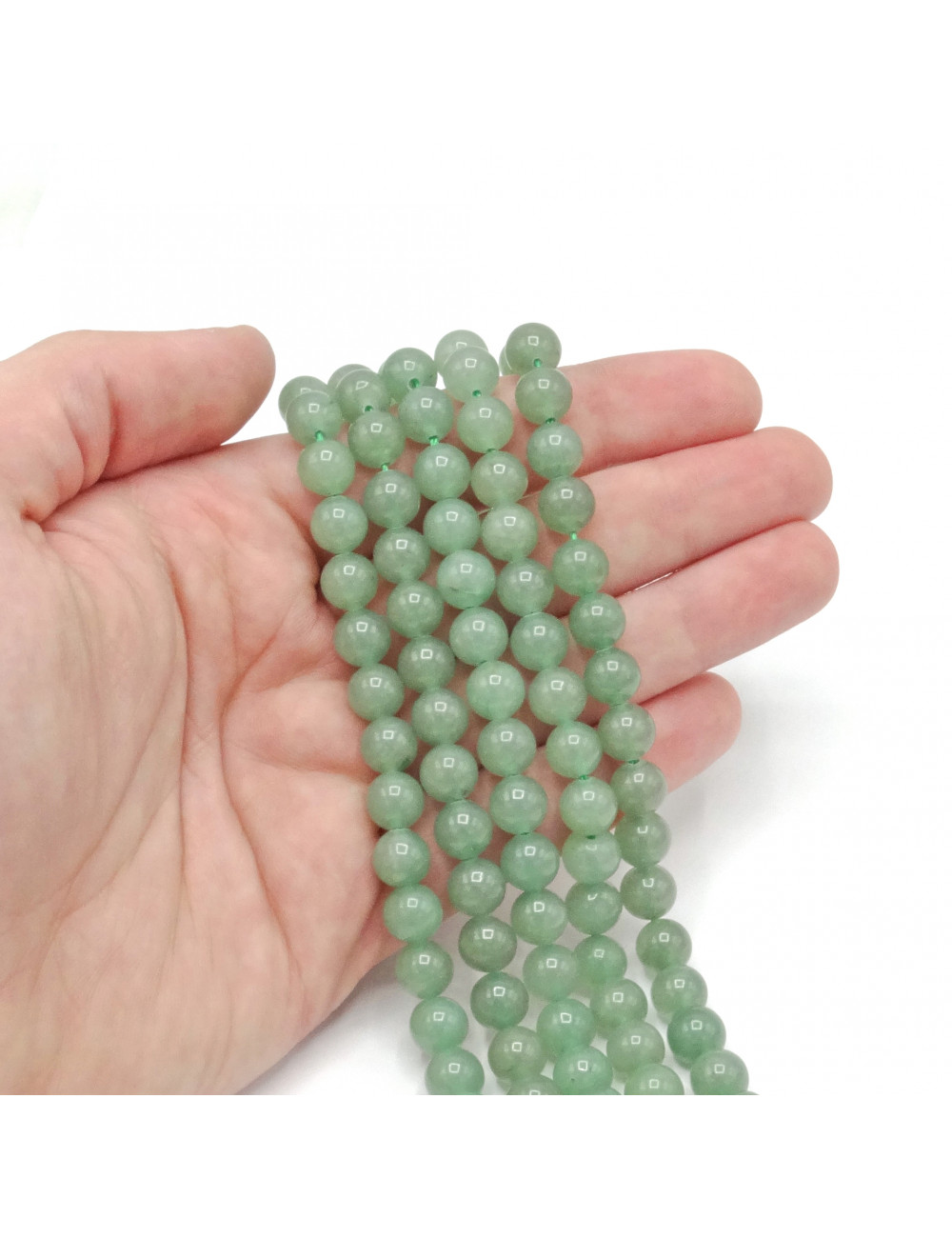 Hilo de Cuarzo Verde de 8 mm , bola lisa