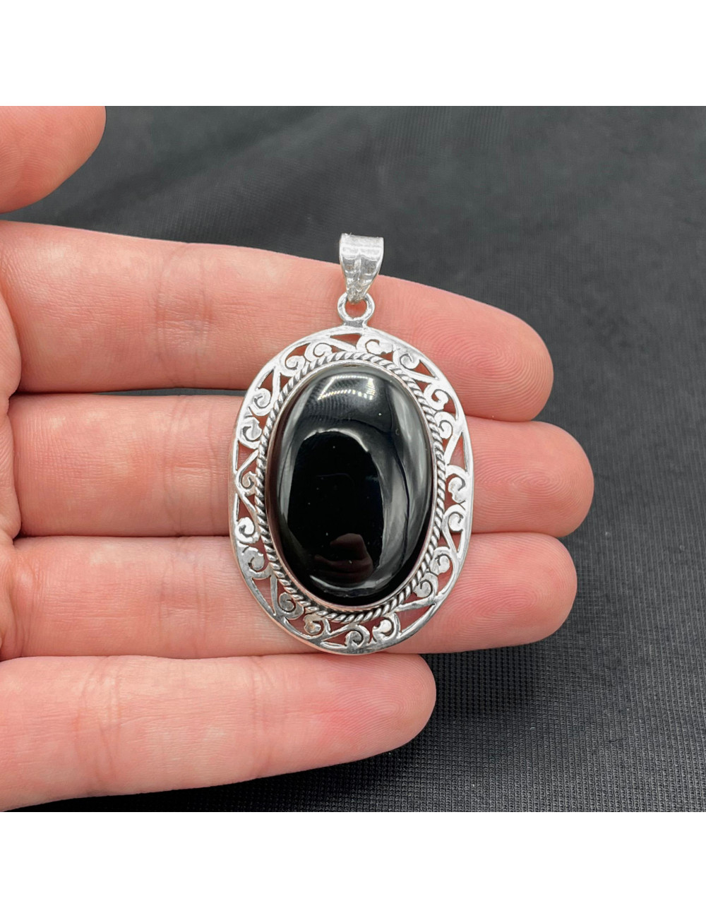Colgante de Onix Negro y plata de 1ª ley