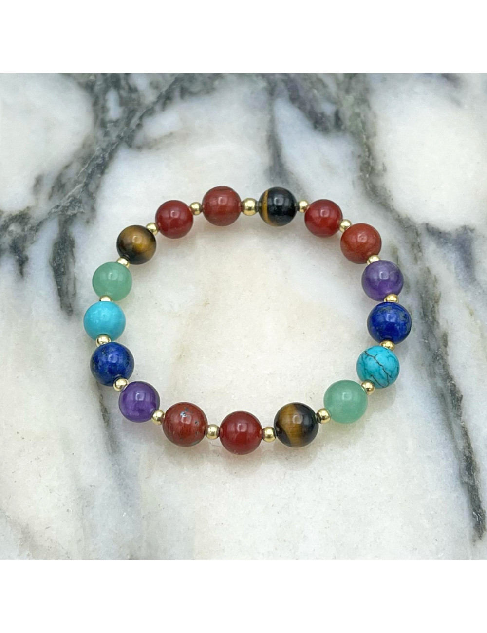 Pulsera de los 7 Chakras con plata dorada de 1ª ley