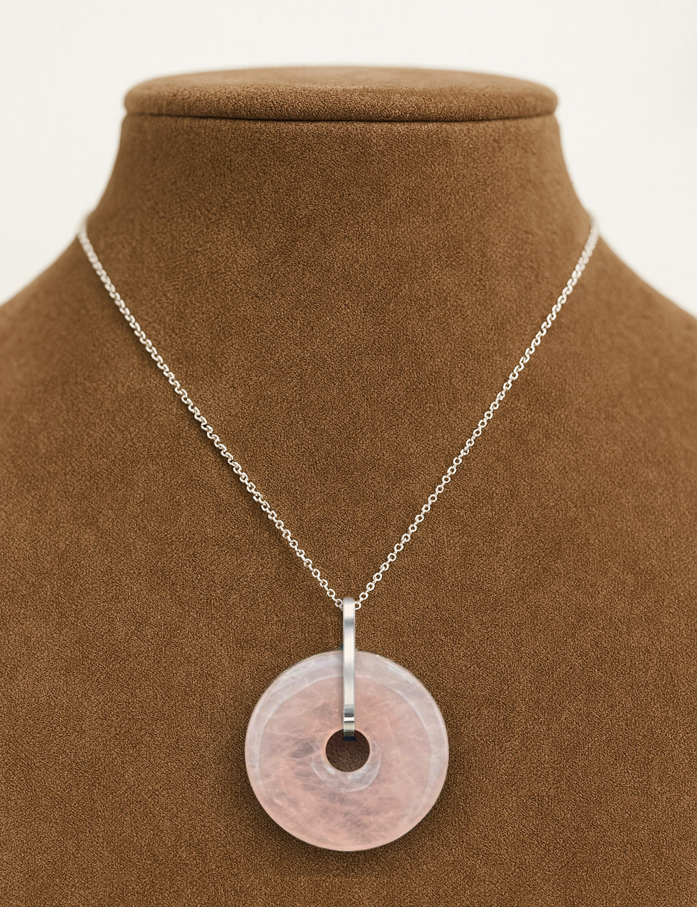 Colgante en forma de dónut de Cuarzo rosa natural y plata de primera ley