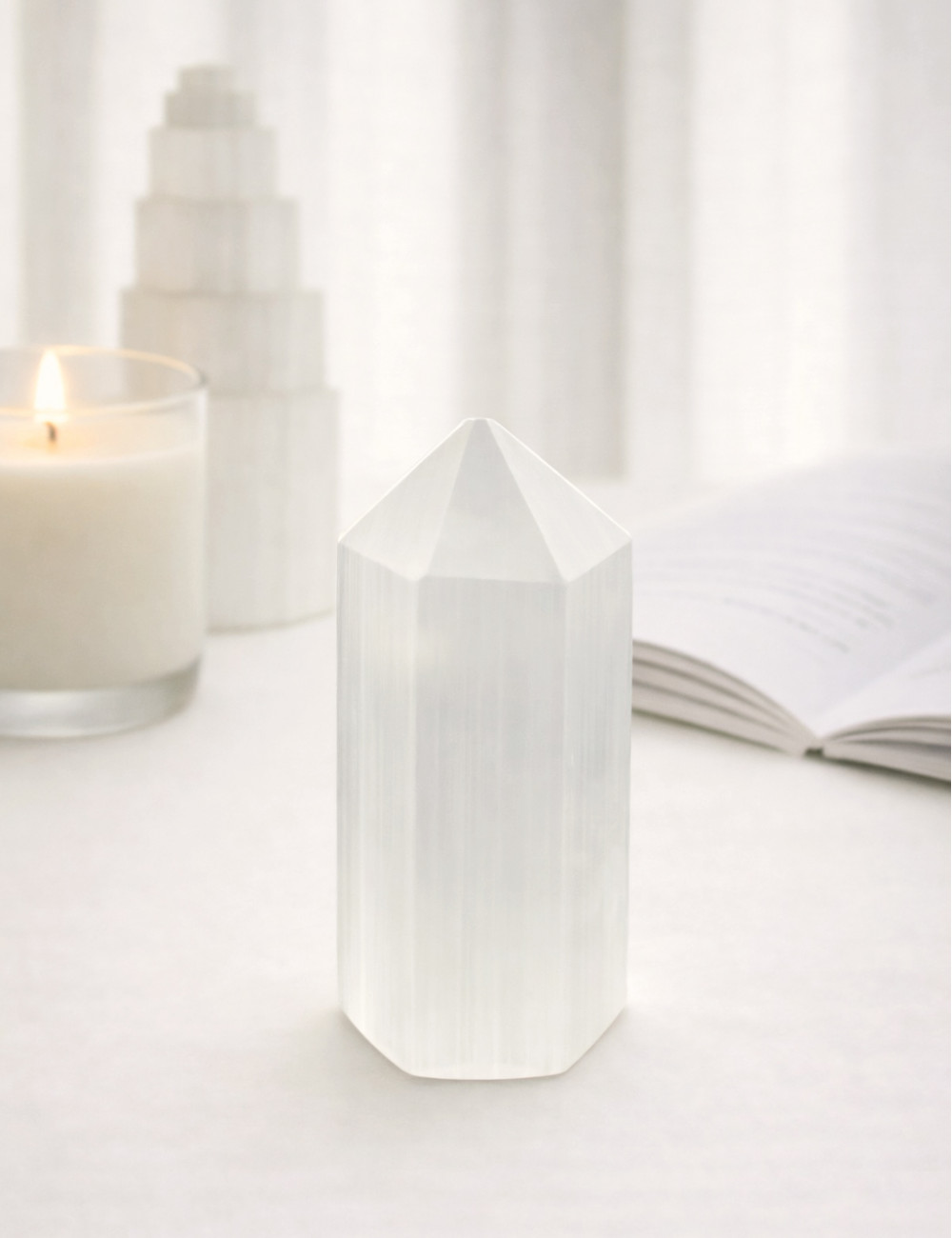 Punta generadora de selenita natural