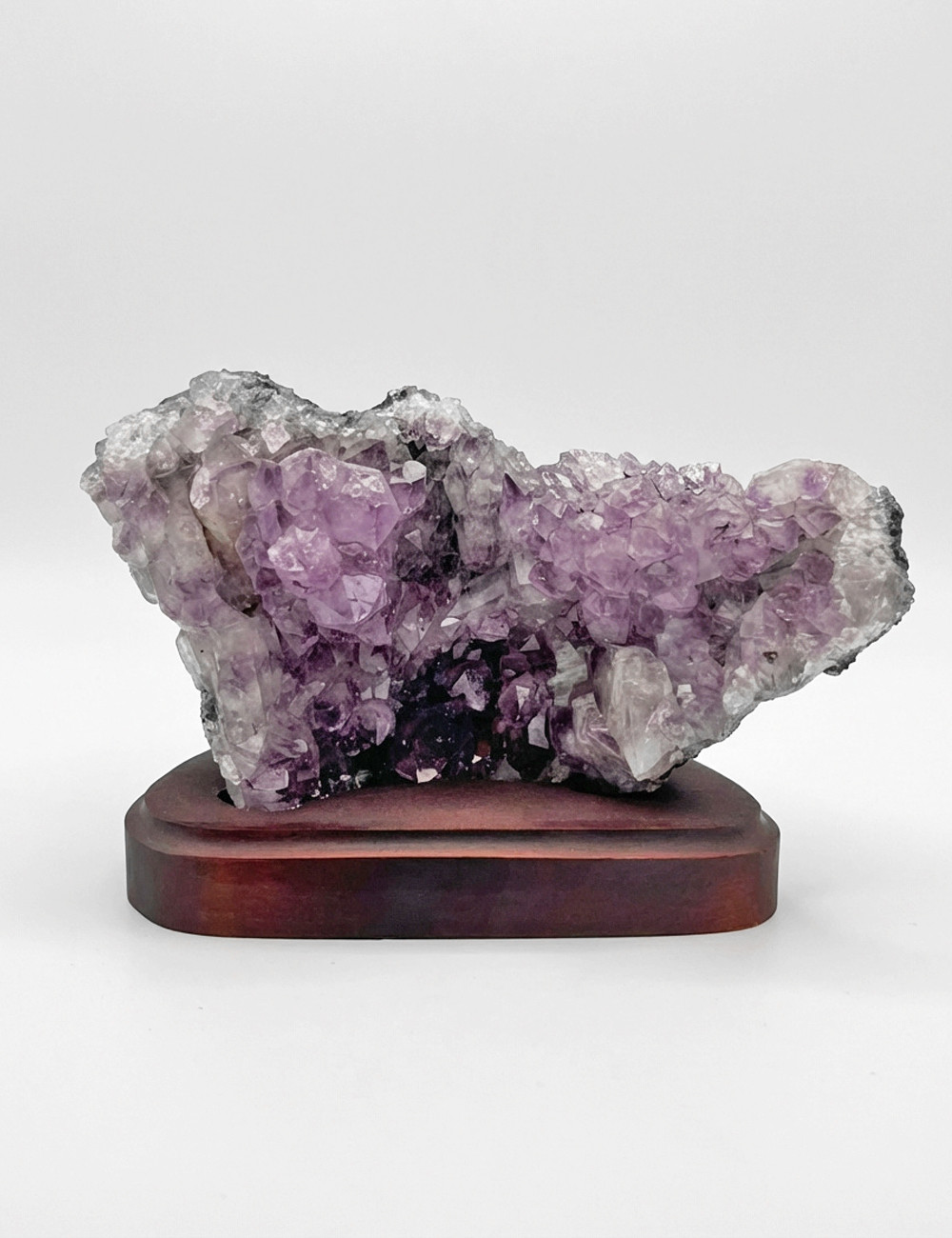 Drusa de Amatista natural con Calcita en base de madera