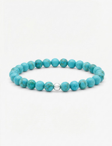 Pulsera de Turquesa natural con cuentas de 6 milímetros sobre fondo blanco