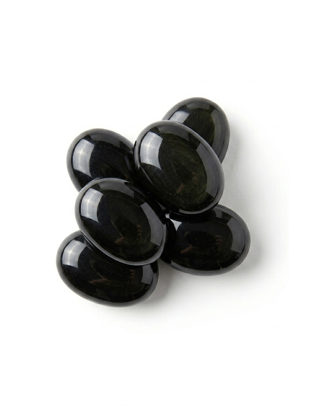 Rodado plano de Obsidiana negra natural pulido – vista principal en fondo blanco