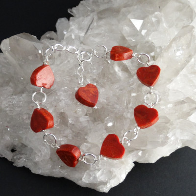 Pulsera de Coral Rojo y Plata de 1ª Ley