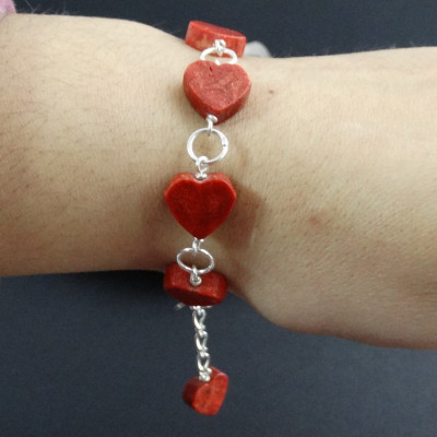 Pulsera de Coral Rojo y Plata de 1ª Ley