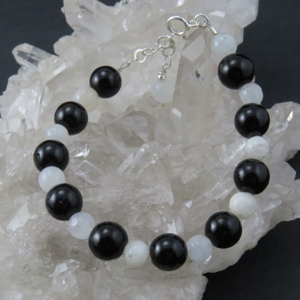 Pulsera de Onix , Piedra de Luna y plata de 1ª ley