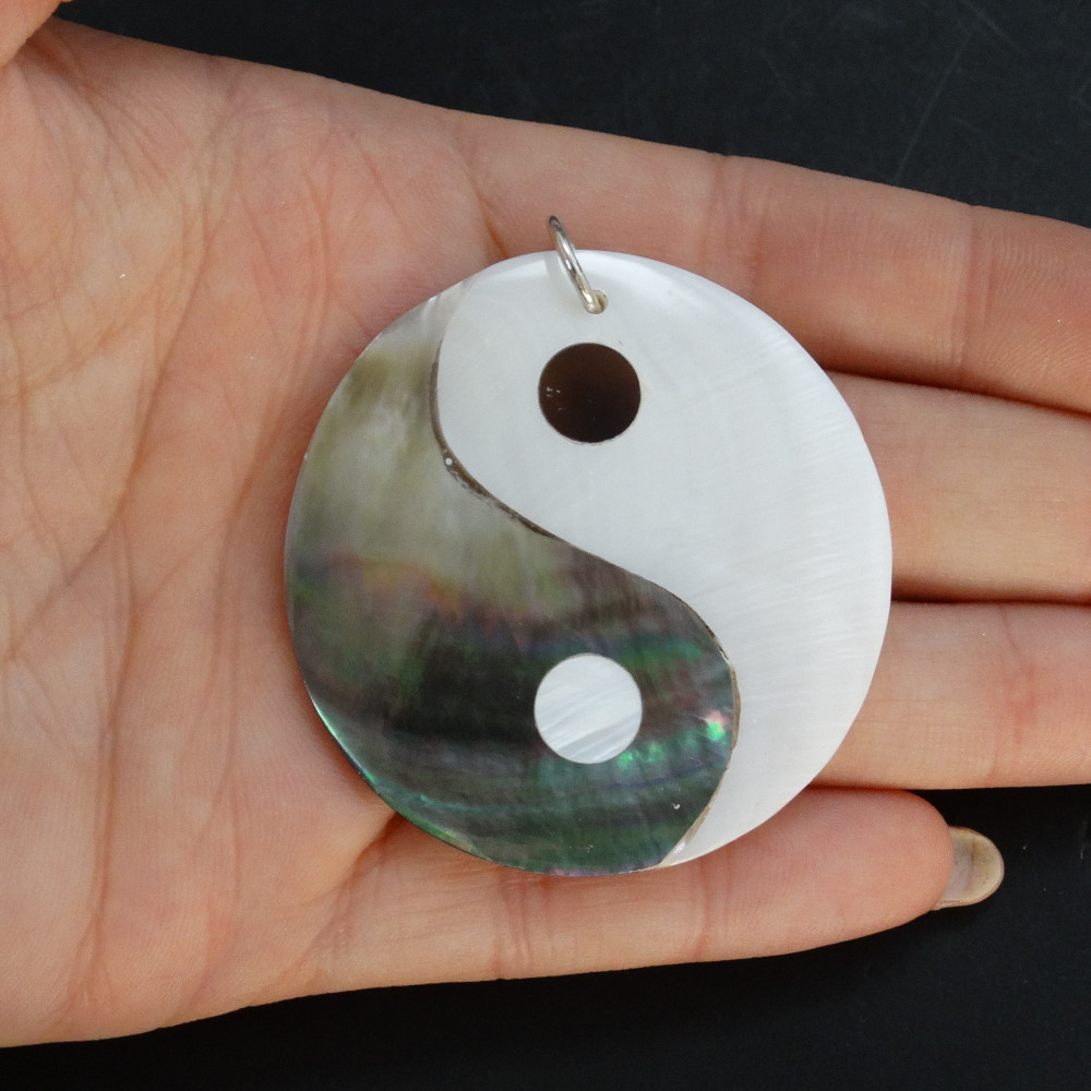 Colgante grande yin-yang de abalon, nácar y plata de 1ª ley