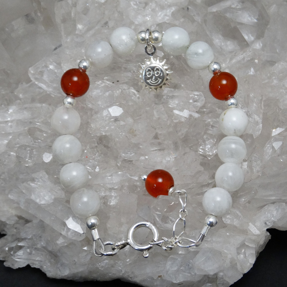 Pulsera de Piedra Luna , Ágata cornalina y plata de 1ª ley
