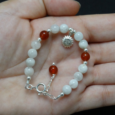 Pulsera de Piedra Luna , Ágata cornalina y plata de 1ª ley