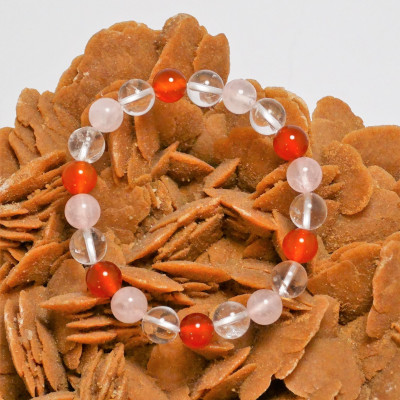 Pulsera de Ágata Cornalina, Cuarzo Rosa y Cuarzo Cristal de Roca