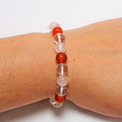 Pulsera de Ágata Cornalina, Cuarzo Rosa y Cuarzo Cristal de Roca