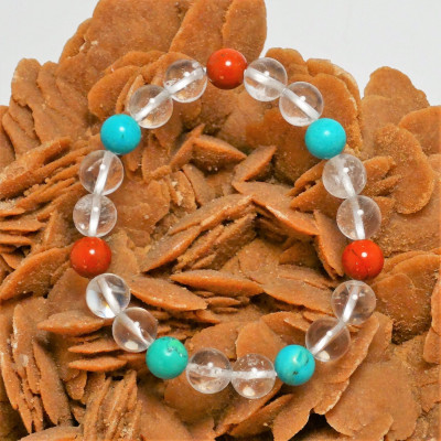 Pulsera de Jaspe Rojo, Turquesa y Cuarzo Cristal de Roca