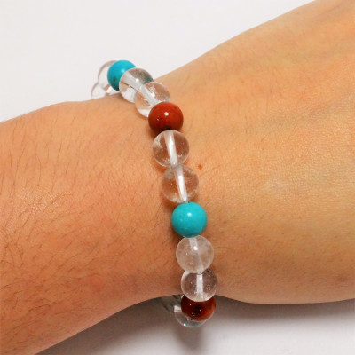 Pulsera de Jaspe Rojo, Turquesa y Cuarzo Cristal de Roca