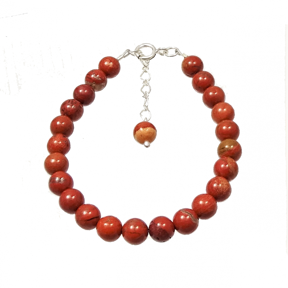 Pulsera Jaspe rojo 8 mm y plata de 1ª ley Pulsera Jaspe rojo 8 mm y plata de 1ª ley