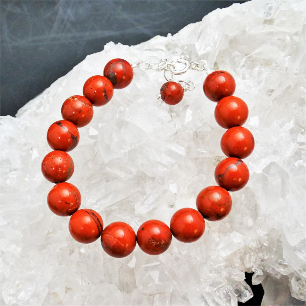 Pulsera jaspe rojo y plata 925 mm Pulsera jaspe rojo y plata 925 mm