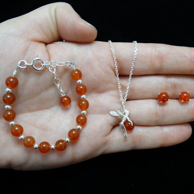 Conjunto de Cornalina y plata de 1ª ley