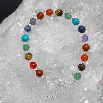 Pulsera 7 Chakras 6 mm lisa y plata de 1ª ley
