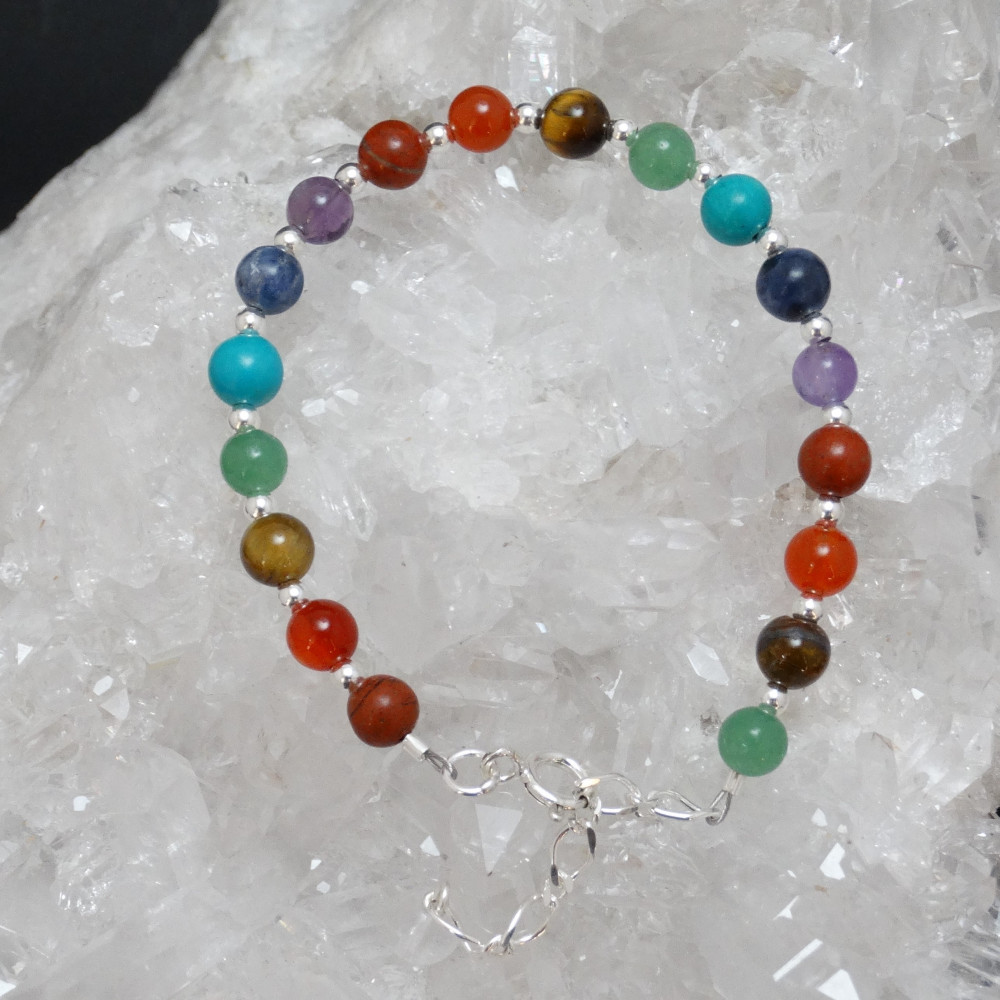 Pulsera 7 Chakras 6 mm lisa y plata de 1ª ley Pulsera 7 Chakras 6 mm lisa y plata de 1ª ley