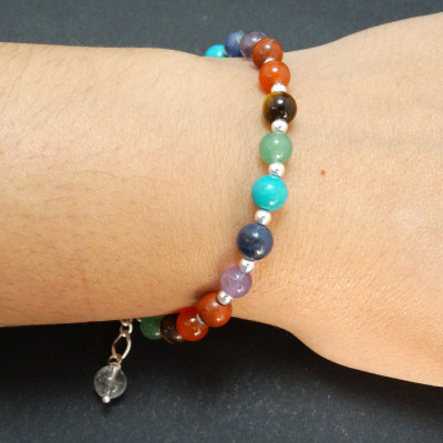 Pulsera 7 Chakras 6 mm lisa y plata de 1ª ley