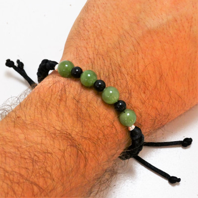 Pulsera hombre Jade, Ónix y plata 1ª ley
