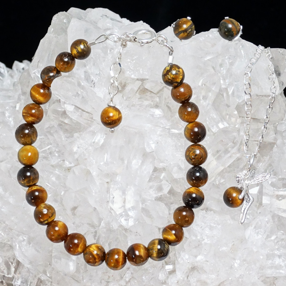 Conjunto ojo de tigre y plata 925 mm