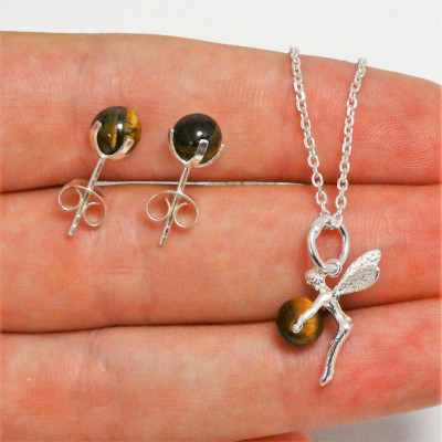 Conjunto ojo de tigre y plata 925 mm
