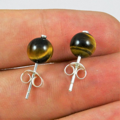 Pendientes ojo de tigre y plata de 1ª ley