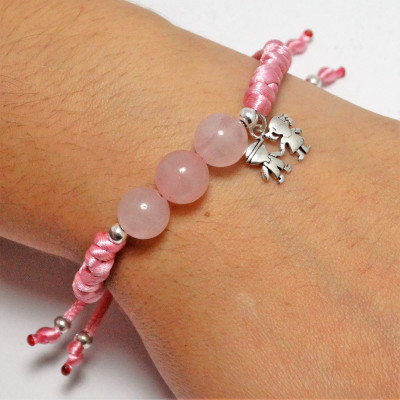 pulsera cuarzo rosa y plata 925 mm