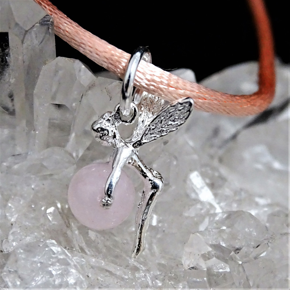 Hada cuarzo rosa con cordón y plata 1ª ley 925 mm