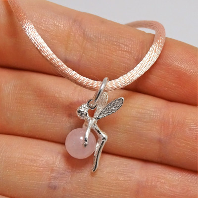 Hada cuarzo rosa con cordón y plata 1ª ley 925 mm