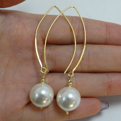 Pendientes perla de nácar y plata dorada 925 mm